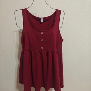 Burgundy Red Babydoll Tank Top Button Detail Fairycore Summer Sleeveless Shirt